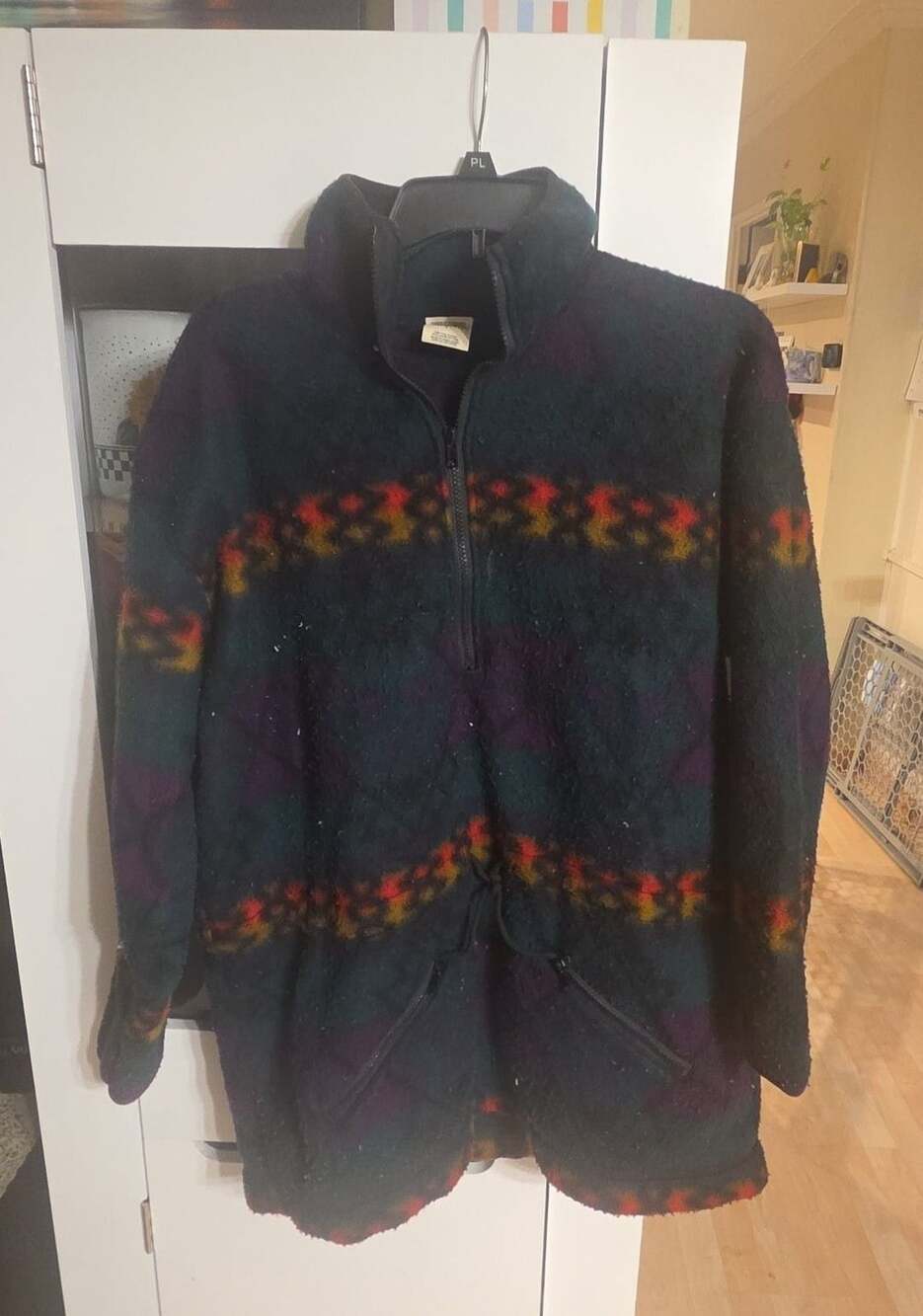Cheetah Sport Fleece Jacket Size L Aztec Print Full Zip Vintage